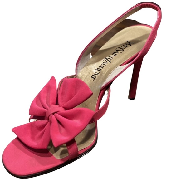 Pink Yves Saint Laurent Crepe Bow Strappy Heels - Picture 1 of 3